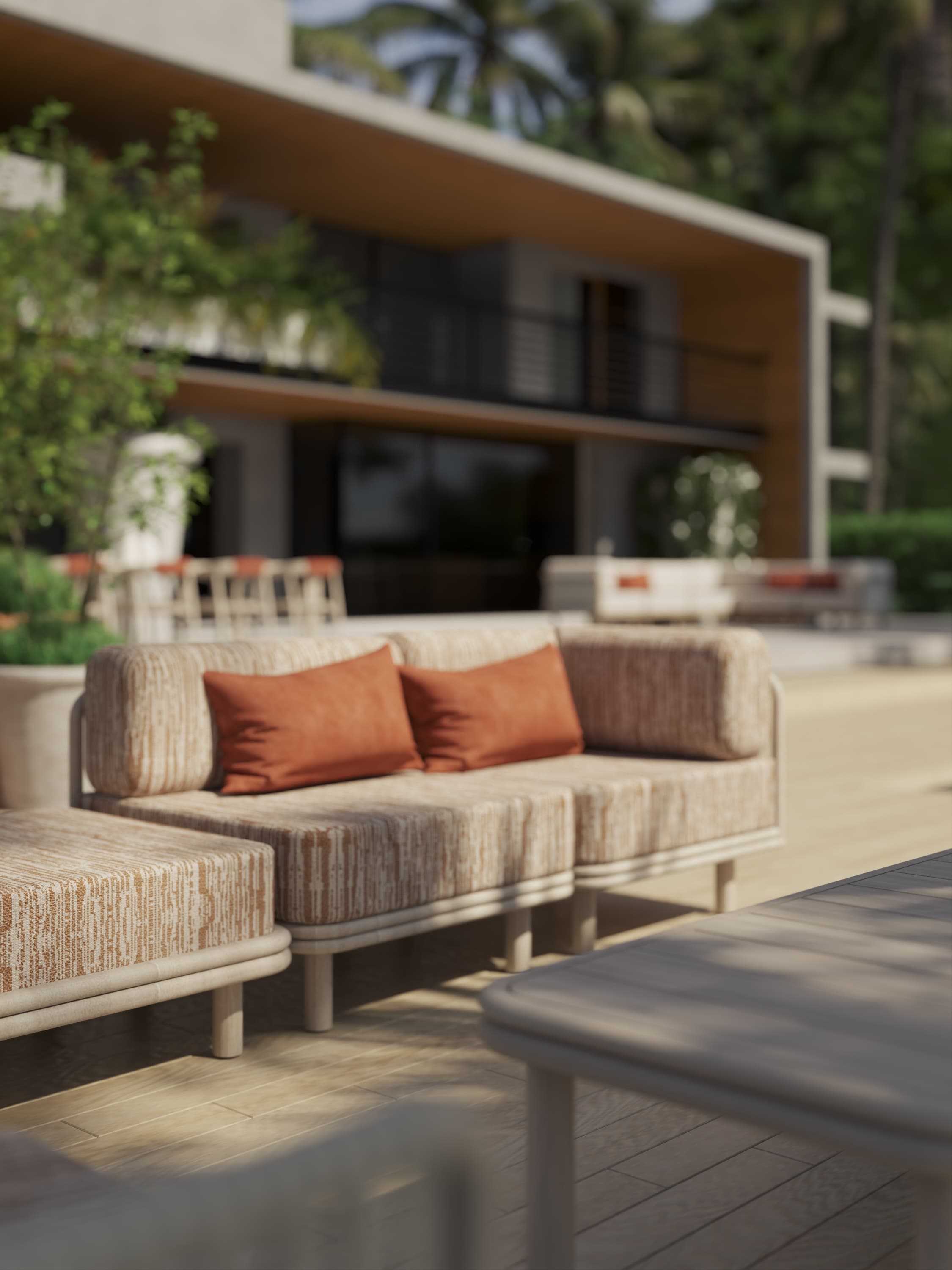 Terrace seating beside the pool